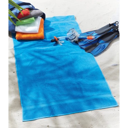 Prosop de plaja 140x70 cm, foarte absorbant, Everestus, 20FEB0159, Bumbac, Albastru, saculet de calatorie inclus