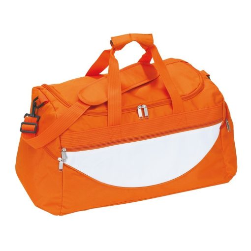 Geanta sport, portocaliu, alb, Everestus, GS10CP, poliester 600D, saculet de calatorie si eticheta bagaj incluse