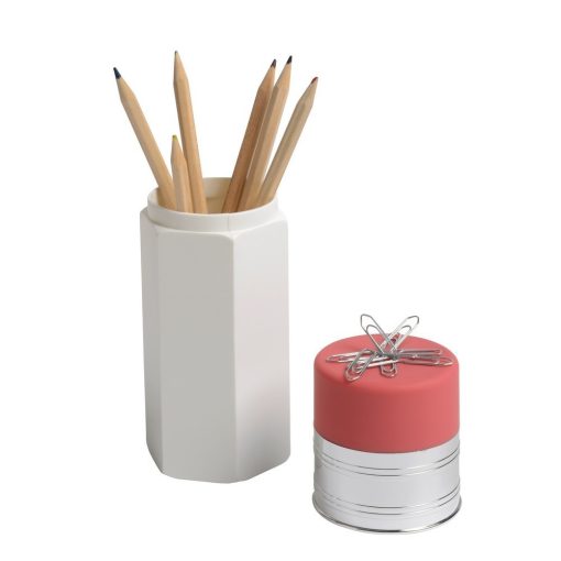 Suport pixuri in forma de creion, alb, Everestus, SAB02, plastic, lupa de citit inclusa
