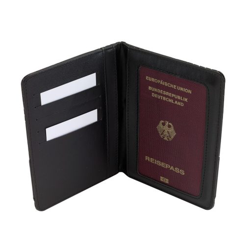 Portofel negru cu 5 buzunare interioare si loc de pasaport, Everestus, PO08HE, pu, pvc, 147x111x18 mm, lupa de citit inclusa