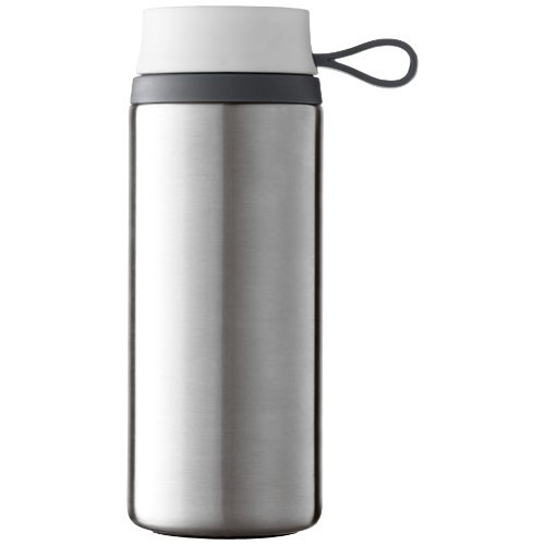 Cana de calatorie 350 ml, perete dublu, Everestus, FW, otel inoxidabil exterior, plastic interior, argintiu