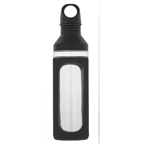 Sticla sport 590 ml, Everestus, HR, sticla, silicon si pp plastic, negru, transparent