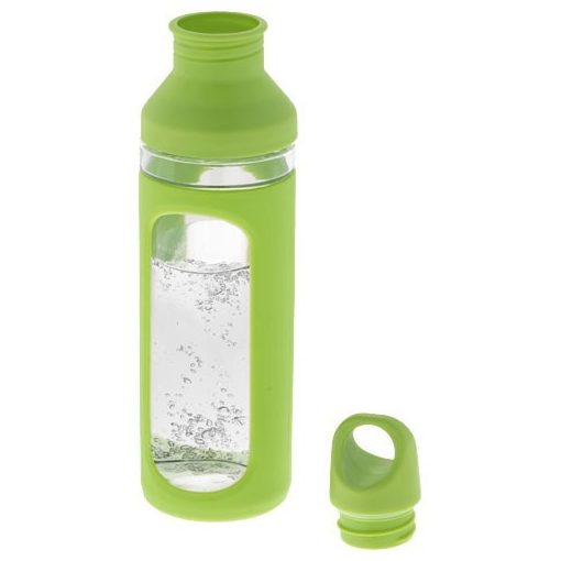 Sticla sport 590 ml, Everestus, HR, sticla, silicon si pp plastic, verde, transparent, saculet de calatorie inclus