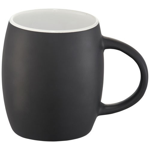 Cana 400 ml cu suport din lemn, Everestus, HH, ceramica, negru, alb