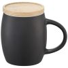 Cana 400 ml cu suport din lemn, Everestus, HH, ceramica, negru, alb