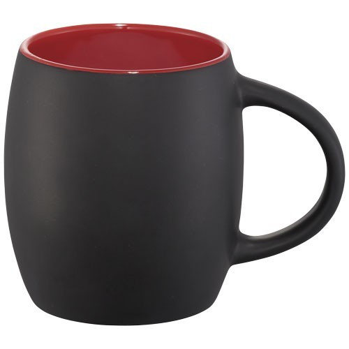 Cana 400 ml cu suport din lemn, Everestus, HH, ceramica, negru, rosu