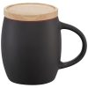 Cana 400 ml cu suport din lemn, Everestus, HH, ceramica, negru, rosu