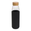 Sticla sport 540 ml cu capac din lemn, Everestus, KI, sticla, silicon si lemn, negru