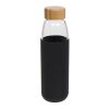 Sticla sport 540 ml cu capac din lemn, Everestus, KI, sticla, silicon si lemn, negru, saculet de calatorie inclus