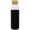 Sticla sport 540 ml cu capac din lemn, Everestus, KI, sticla, silicon si lemn, negru, saculet de calatorie inclus