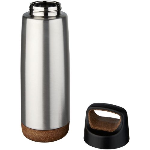 Sticla termos sport 600 ml, perete dublu, cu maner, Everestus, 9IA19382, Otel inoxidabil, Pluta, Gri