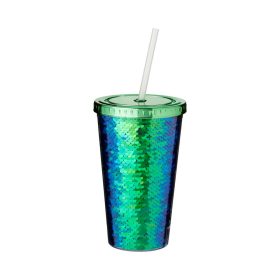   Cana de voiaj cu pai, 470 ml, perete dublu, Everestus, 9IA19212, Acril, Verde