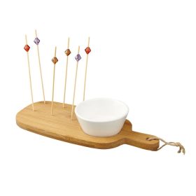   Set aperitive, platou, bol ceramic si betisoare, Everestus, AR, bambus si ceramica, lemn