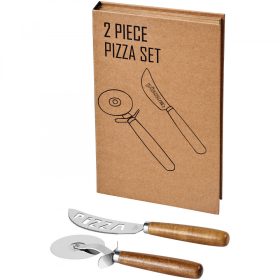   Set cutite pizza, 2 piese, 2,7x25,5x17 cm, Everestus, 20SEP0884, Carton, Otel, Lemn, Natur