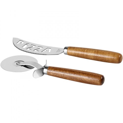 Set cutite pizza, 2 piese, 2,7x25,5x17 cm, Everestus, 20SEP0884, Carton, Otel, Lemn, Natur