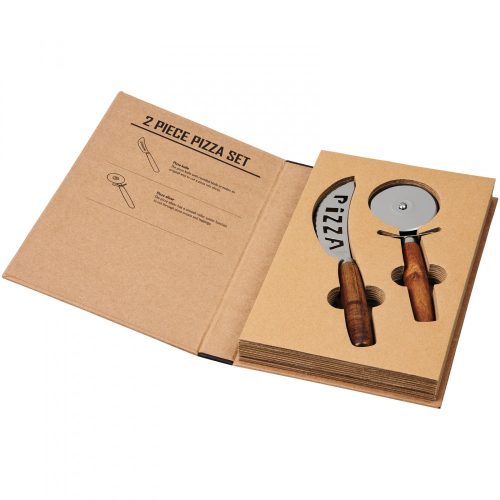 Set cutite pizza, 2 piese, 2,7x25,5x17 cm, Everestus, 20SEP0884, Carton, Otel, Lemn, Natur