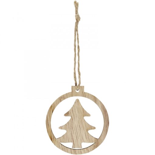 Ornament bradut de Craciun, Everestus, 21OCT1446, Ø 7.4 cm, MDF, Natur, 2 bastonase gonflabile incluse