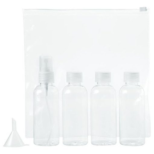 Geanta cu 4 recipiente cosmetice pentru calatorii cu avionul, Everestus, TO01, pvc, transparent, saculet de calatorie inclus