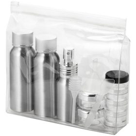   Geanta cu recipiente cosmetice din aluminiu pentru calatorii cu avionul, Everestus, FT01, pvc, argintiu