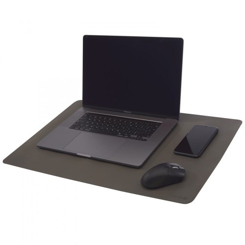 Suport pad de birou pentru laptop si mouse, Tekio, 21OCT0880, 60 x 40 cm, Piele ecologica, Gri, breloc inclus