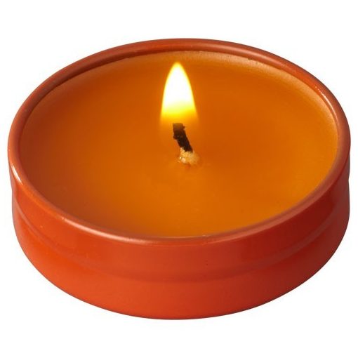 Lumanare cu parfum de vanilie in cutiuta metalica cu capac, Everestus, LPD27, portocaliu