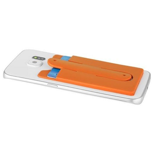 Suport telefon cu portcard inclus, Everestus, STT106, silicon, portocaliu, laveta inclusa