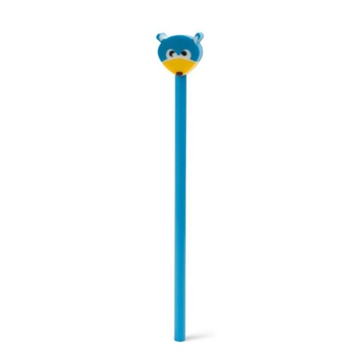 Creion amuzant ursulet, lemn, Kidonero, 8IA19019, albastru, radiera aditionala inclusa