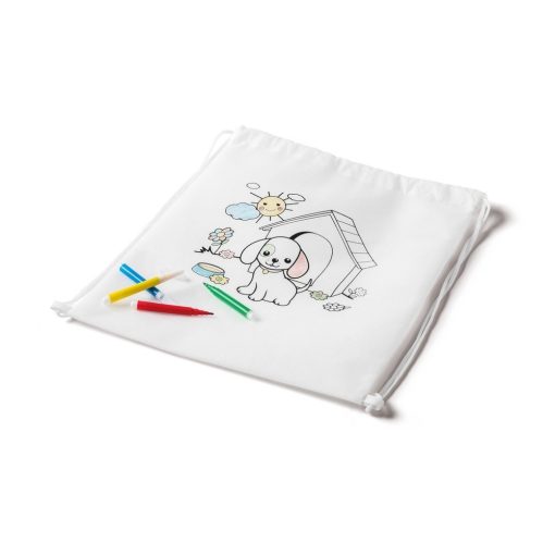 Saculet de colorat pentru copii, material textil, Kidonero, 8IA19002, alb, radiera inclusa