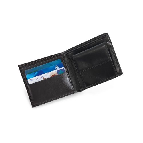 Portofel cu buzunar de monede si 3 locuri de carduri, Everestus, NB, piele, negru, 114x95x15 mm