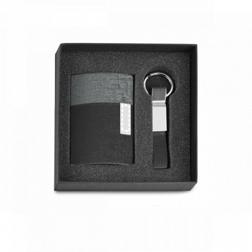 Set porcard si breloc, Everestus, ST01, piele ecologica, metal, gri, 154x143x34 mm