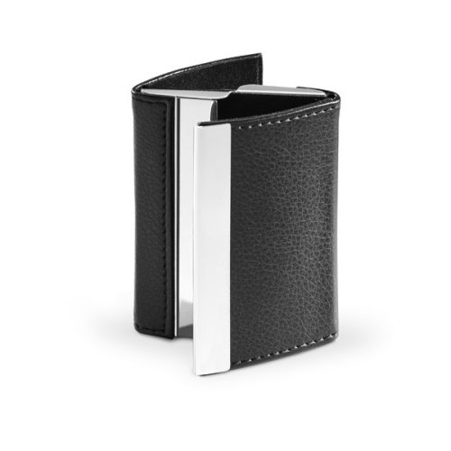 Portcard din metal si piele ecologica, Everestus, PE02, negru, 93x67x19 mm