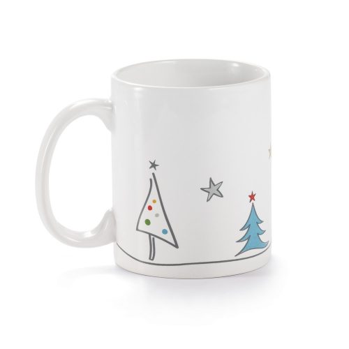 Cana ceramica cu motive de Craciun, 350 ml, design Brad, Everestus, 11NP1912, alb