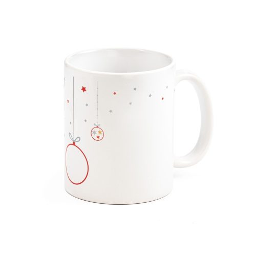 Cana ceramica cu motive de Craciun, 340 ml, design Globuri, Everestus, 11NP1914, alb