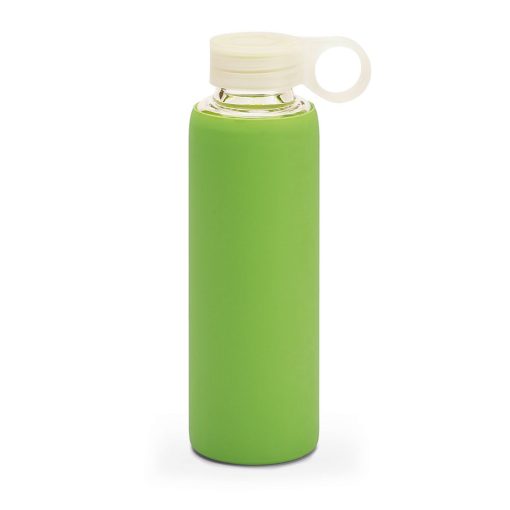 Sticla de apa sport 380 ml cu protectie din silicon, Everestus, 20FEB1083, Sticla, Verde, saculet inclus