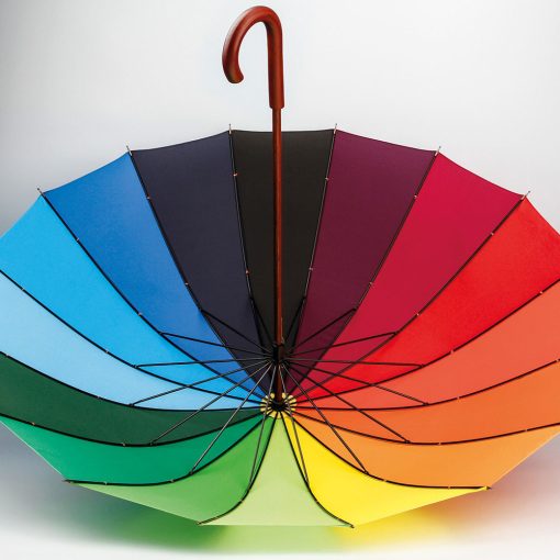 Umbrela de ploaie cu deschidere manuala 102 cm, maner din lemn, Everestus, 20FEB0316, Poliester, Multicolor