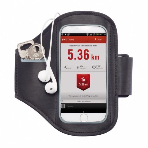 Suport de mana pentru telefon, cu buzunar de chei, Everestus, UL02, neopren, pu, negru