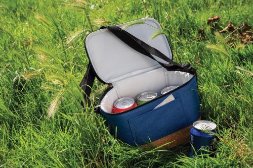 Geanta termoizolanta pentru 6 doze, cu baza din pluta, Everestus, 20IAN451, Poliester, Pluta, Albastru