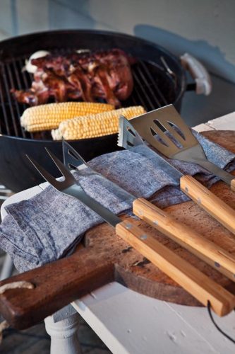 Set accesorii gratar 3 piese, Everestus, BQ, bambus, otel inoxidabil, maro