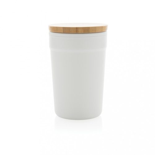 Cana de voiaj, Everestus, 42FEB231153, 300 ml, 12.6xØ8.2 cm, Polipropilena, Bambus, Alb