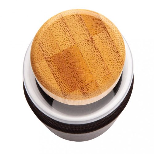 Bidon sport de apa 550 ml, cu manson, Everestus, 20IAN238, Sticla, Bambus, Poliuretan, Negru