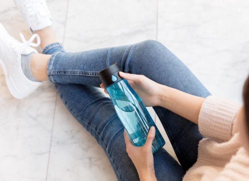 Sticla de apa 600 ml, capac care monitorizeaza consumul de apa, XD, AA, tritan, pp, albastru