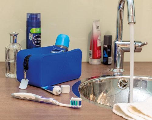 Geanta cosmetice din silicon, fara scurgeri, Everestus, SN, albastru