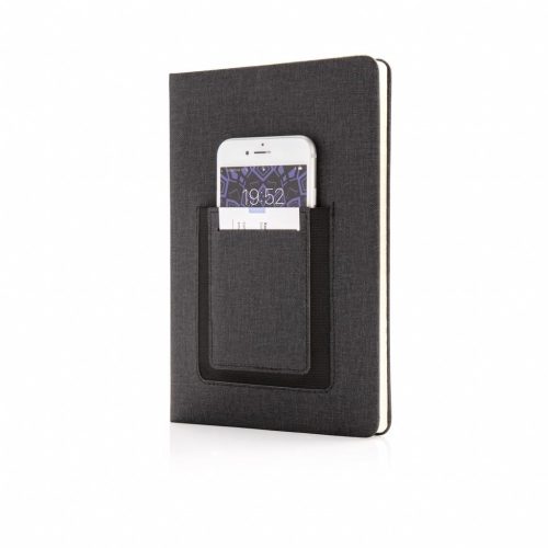 Agenda A5 deluxe cu buzunar pentru telefon, Everestus, JU026, poliuretan, negru