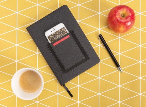 Agenda A5 deluxe cu buzunar pentru telefon, Everestus, JU026, poliuretan, negru