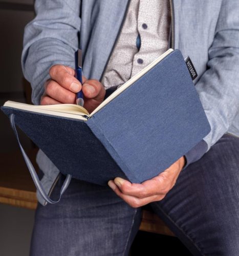 Agenda A5 cu coperta denim, 160 pagini, Everestus, DM, bumbac, hartie, albastru navy