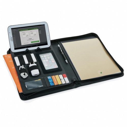Mapa A4 cu fermoar, suport telefon/tableta, Everestus, EL, pu, carton, negru