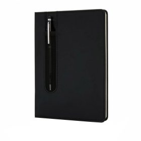   Agenda A5 coperta tare PU standard si pix metalic stylus, Everestus, SD, hartie, otel inoxidabil, negru