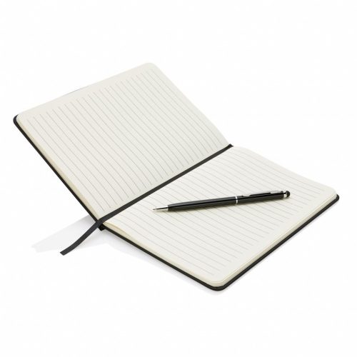 Agenda A5 coperta tare PU standard si pix metalic stylus, Everestus, SD, hartie, otel inoxidabil, negru