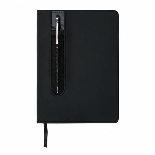 Agenda A5 coperta tare PU standard si pix metalic stylus, Everestus, SD, hartie, otel inoxidabil, negru