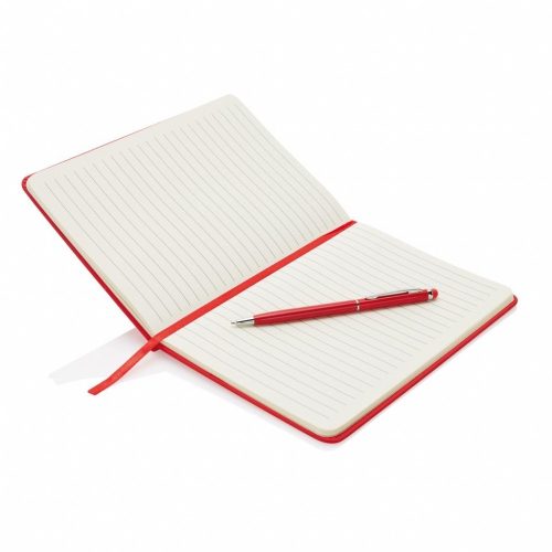Agenda A5 coperta tare PU standard si pix metalic stylus, Everestus, SD, hartie, otel inoxidabil, rosu